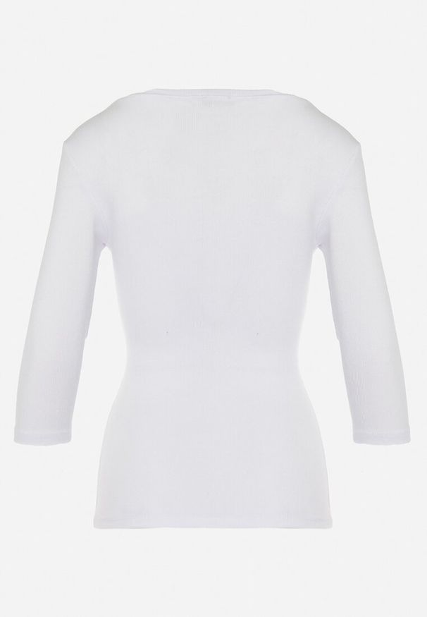 Born2be - Biała Bawełniana Bluzka z Prążkowanej Dzianiny Zapinana na Suwak przy Dekolcie Hlavaria. Kolor: biały. Materiał: prążkowany, dzianina, bawełna