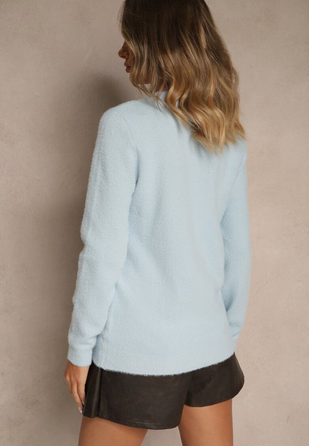 Renee - Niebieski Sweter z Wełną ze Ściągaczami Furrive. Kolor: niebieski. Materiał: wełna