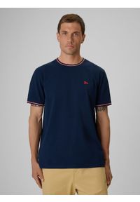 4f - 4F T-shirt regular gładki męski - granatowy XXL. Okazja: na co dzień. Kolor: niebieski. Materiał: bawełna, dzianina. Wzór: gładki. Styl: casual #1