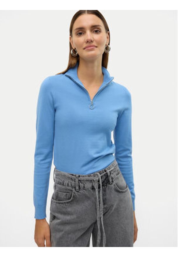 Vero Moda Sweter Happiness 10317993 Niebieski Slim Fit. Kolor: niebieski. Materiał: syntetyk, wiskoza