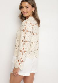Born2be - Beżowa Ażurowa Koszula z Bawełny w Stylu Boho Banaviela. Okazja: na co dzień. Typ kołnierza: kołnierzyk klasyczny. Kolor: beżowy. Materiał: bawełna. Długość rękawa: długi rękaw. Długość: długie. Wzór: ażurowy. Styl: boho #4