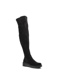 Czarne Kozaki S.Barski Modne Obuwie Damskie. Okazja: na co dzień. Wysokość cholewki: za kolano. Kolor: czarny. Materiał: materiał. Styl: casual, elegancki