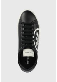 Emporio Armani buty skórzane kolor czarny. Nosek buta: okrągły. Zapięcie: sznurówki. Kolor: czarny. Materiał: skóra