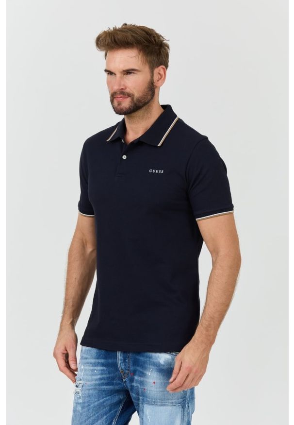 Guess - GUESS Granatowe męskie polo Lyle, Rozmiar XXL. Typ kołnierza: polo. Kolor: niebieski