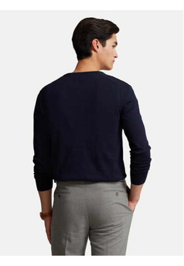 Polo Ralph Lauren Sweter Ls Sf Vn Pp 710670789004 Granatowy Slim Fit. Typ kołnierza: polo. Kolor: niebieski. Materiał: bawełna