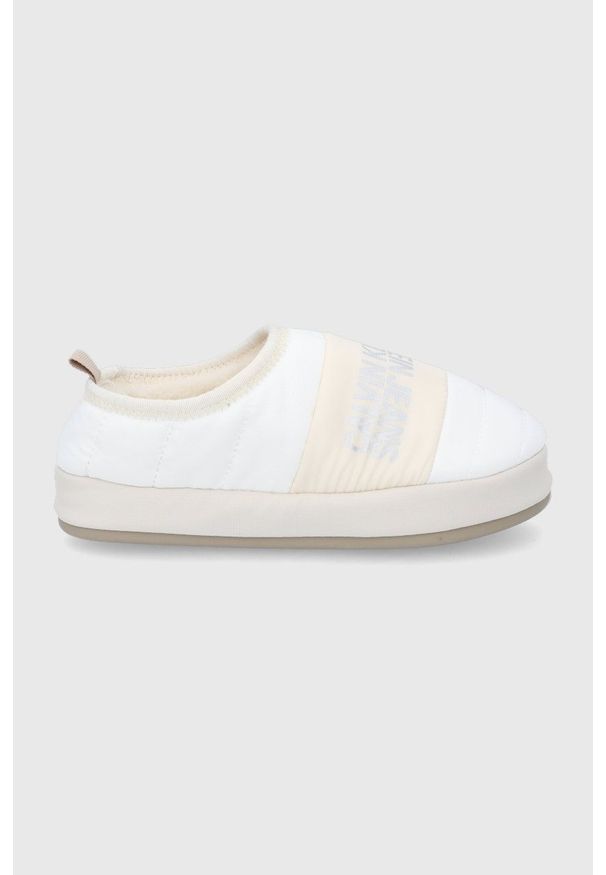 Calvin Klein Jeans Kapcie YW0YW00412 kolor kremowy. Nosek buta: okrągły. Kolor: beżowy. Materiał: poliester, materiał, guma