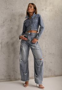 Renee - Niebieskie Jeansy z Bawełny Balloon High Waist z Przedarciami Taeryre. Okazja: na co dzień, na imprezę. Stan: podwyższony. Kolor: niebieski. Styl: casual #1