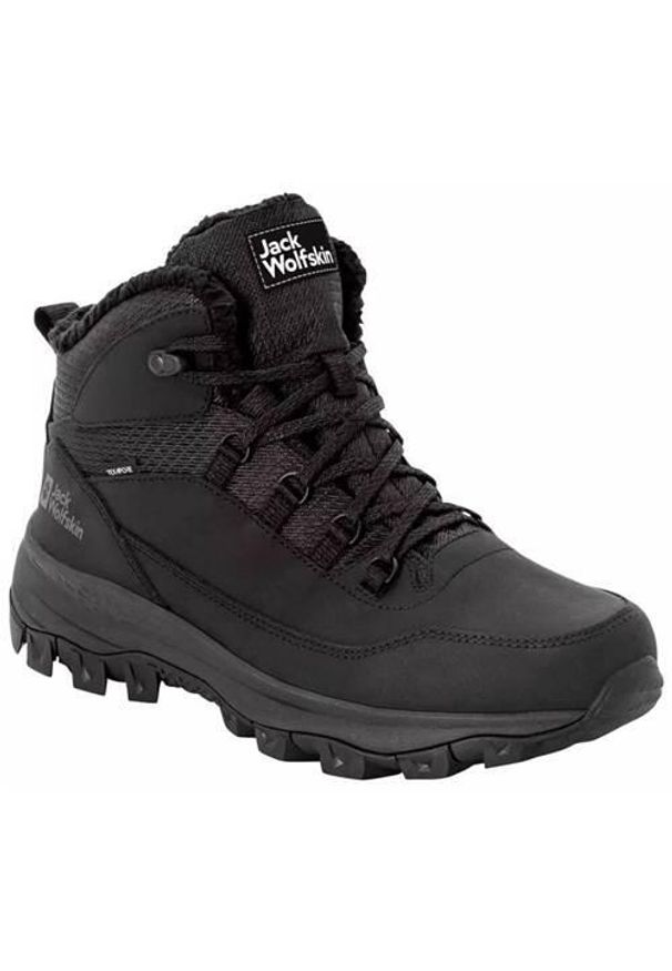 Buty trekkingowe męskie Jack Wolfskin Everquest Texapore Mid. Wysokość cholewki: za kostkę. Zapięcie: sznurówki. Kolor: czarny. Materiał: skóra. Szerokość cholewki: normalna. Sport: turystyka piesza