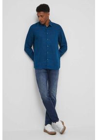 medicine - Medicine koszula lniana męska kolor zielony regular z kołnierzykiem klasycznym. Typ kołnierza: kołnierzyk klasyczny. Kolor: zielony. Materiał: len. Długość rękawa: długi rękaw. Długość: długie. Wzór: gładki. Styl: klasyczny #3