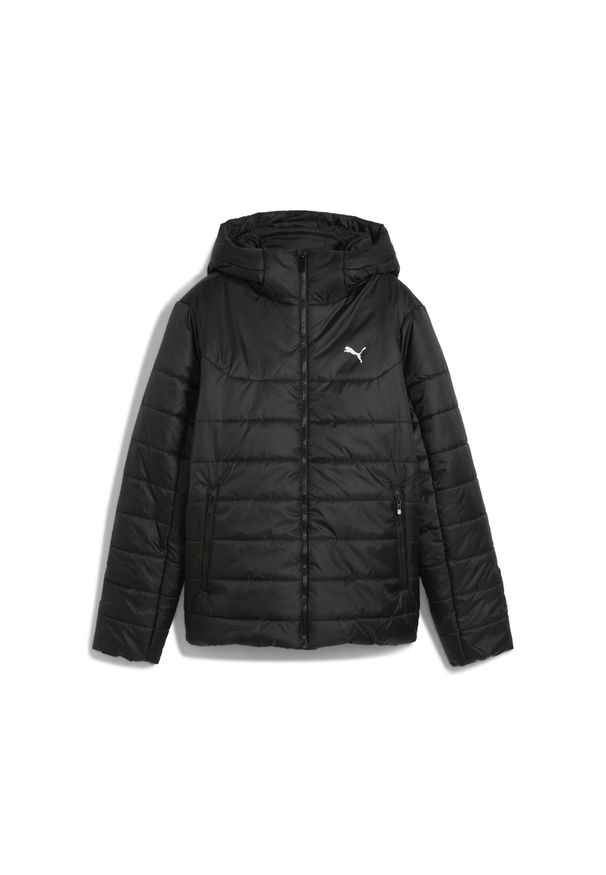 Puma - Damska kurtka wyścielana Essentials z kapturem PUMA. Typ kołnierza: kaptur. Kolor: czarny. Materiał: puch. Sport: turystyka piesza
