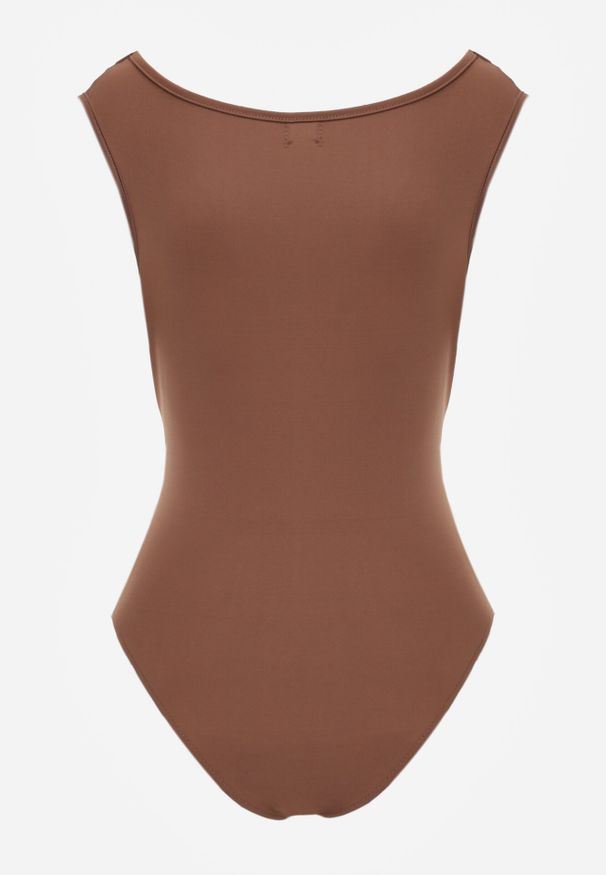Born2be - Brązowe Body Bez Rękawów z Kopertowym Dekoltem Neaniethra. Okazja: na co dzień. Typ kołnierza: dekolt w serek. Kolor: brązowy. Materiał: jeans, materiał. Długość rękawa: bez rękawów. Styl: casual