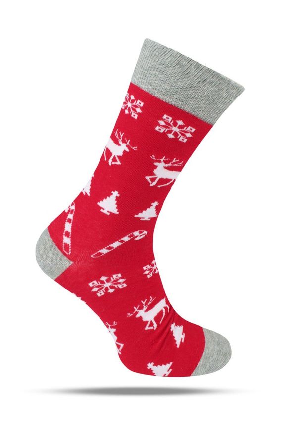 His Story - Tematyczne Skarpetki Bawełniane - Choinka, Renifer, Święta. Kolor: czerwony. Materiał: elastan, bawełna, poliamid