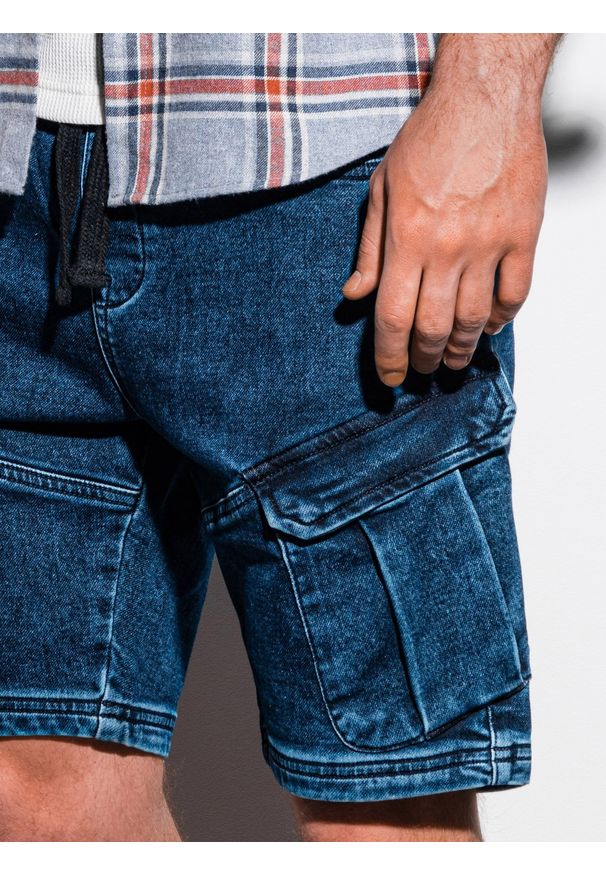 Ombre Clothing - Krótkie spodenki męskie jeansowe W220 - ciemny jeans - L. Okazja: na co dzień. Materiał: jeans. Długość: krótkie. Sezon: wiosna, lato. Styl: casual