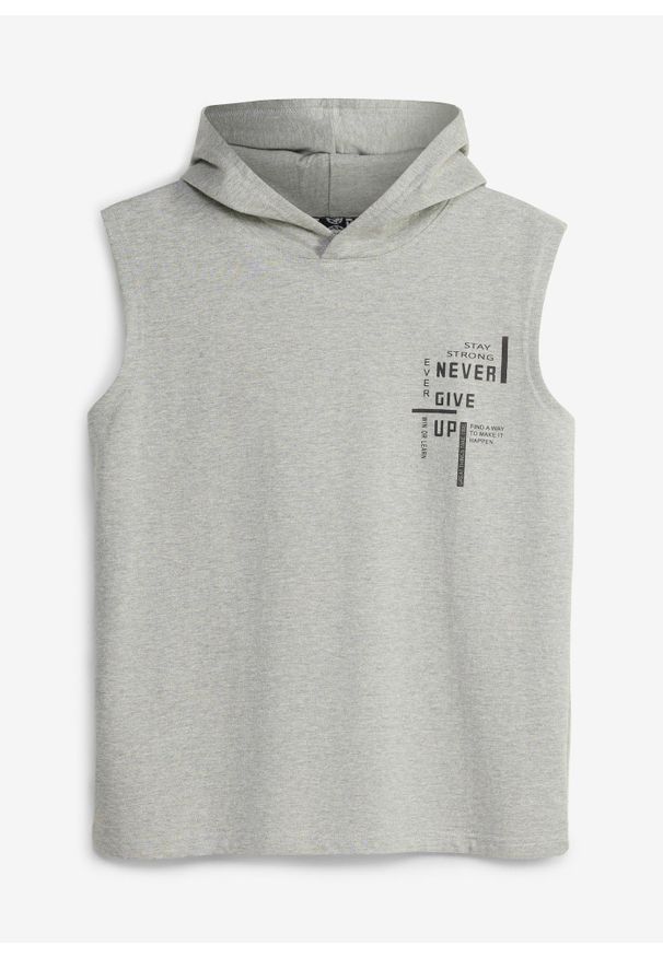 bonprix - Bluza z kapturem bez rękawów z bawełny organicznej, loose fit. Typ kołnierza: kaptur. Kolor: szary. Materiał: bawełna. Długość rękawa: bez rękawów