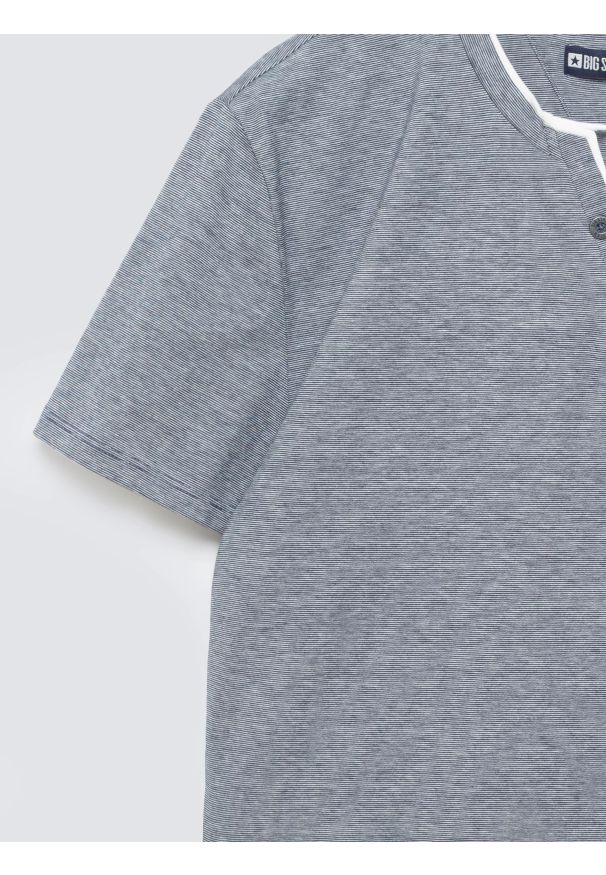 Big-Star - Koszulka męska w drobne paski granatowa Alanso 403. Okazja: na co dzień. Kolor: niebieski. Materiał: dzianina. Wzór: paski. Styl: casual, klasyczny