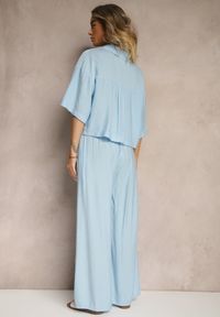Renee - Niebieski Komplet z Wiskozy o Kroju Oversize Koszula i Spodnie Dovaraella. Kolor: niebieski. Materiał: wiskoza