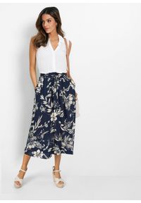 bonprix - Spódnica maxi z wiskozy z wygodnym ściągaczem w talii z wiązanym paskiem. Kolor: niebieski. Materiał: wiskoza. Wzór: nadruk #3