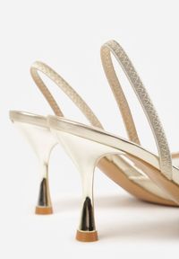 Renee - Złote Transparentne Sandały na Szpilce Ozdobione Koronką Thetune. Okazja: na randkę. Kolor: złoty. Materiał: koronka. Wzór: aplikacja, koronka. Obcas: na szpilce #2