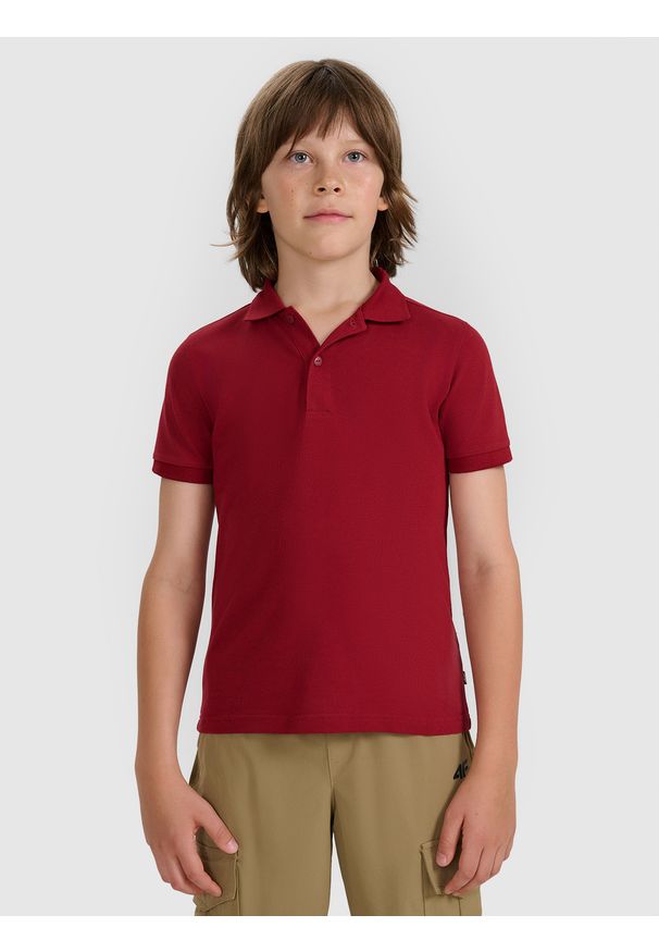 4f - 4F Koszulka polo regular chłopięca - czerwona 146 (10-11 lat). Typ kołnierza: polo. Kolor: czerwony. Materiał: dzianina. Wzór: ze splotem. Sezon: lato. Styl: klasyczny, sportowy