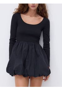 Reserved - Bawełniana sukienka bombka - czarny. Kolor: czarny. Materiał: bawełna. Typ sukienki: bombki #1
