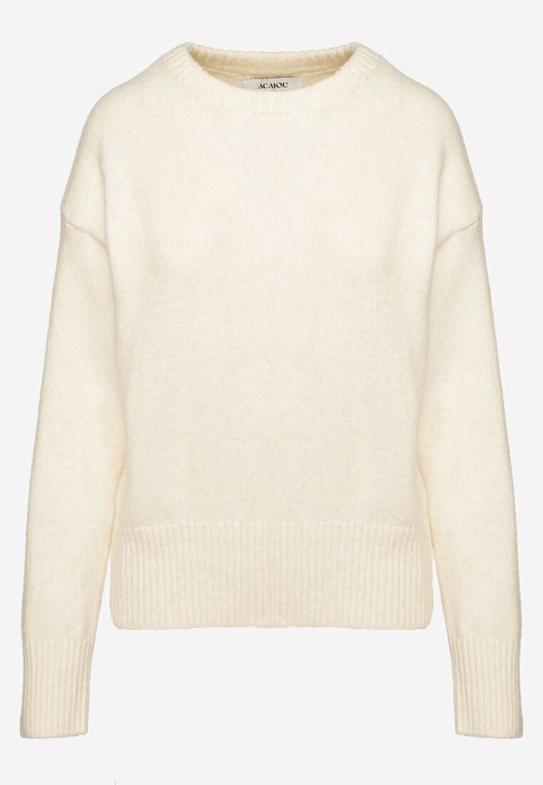 Born2be - Jasnobeżowy Sweter o Klasycznym Fasonie z Wełną Avartissa. Kolor: beżowy. Materiał: wełna. Długość rękawa: długi rękaw. Długość: długie. Wzór: aplikacja, geometria. Styl: klasyczny