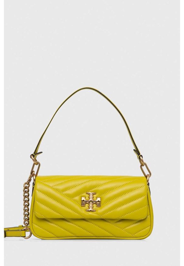 Tory Burch torebka skórzana kolor zielony. Kolor: zielony. Materiał: skórzane