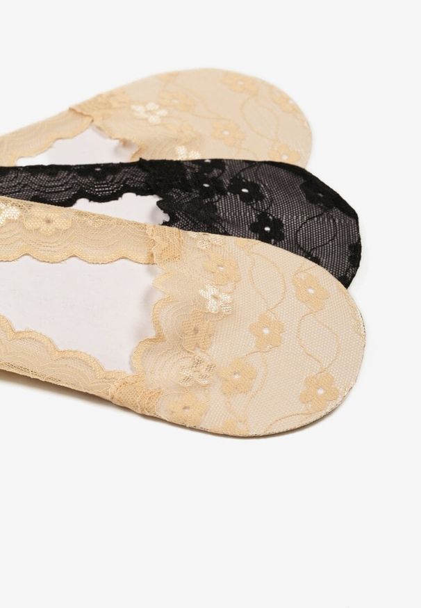 Renee - Czarno-Beżowe Skarpety z Koronki Typu Baletki 3-Pack Lilisea. Kolor: czarny. Materiał: koronka. Wzór: koronka