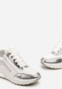 Born2be - Biało-Srebrne Sznurowane Sneakersy na Grubej Podeszwie z Błyszczącymi Wstawkami i Suwakiem Revilinsa. Zapięcie: zamek. Kolor: biały #5