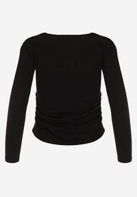 Born2be - Czarna Bluzka z Bawełną i Wiskozą Ozdobiona Marszczeniem Alexareo. Kolor: czarny. Materiał: wiskoza, bawełna. Wzór: aplikacja #3