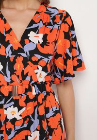 Born2be - Pomarańczowa Sukienka z Bawełną i Bufiastymi Rękawami w Kwiaty Lunedita. Okazja: na co dzień. Kolor: pomarańczowy. Materiał: bawełna. Wzór: kwiaty. Styl: casual, elegancki #5