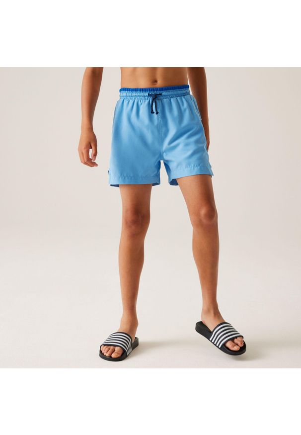 Regatta - Skander III dziecięce szorty kąpielowe. Kolor: niebieski, turkusowy, wielokolorowy. Materiał: poliester, mikrofibra