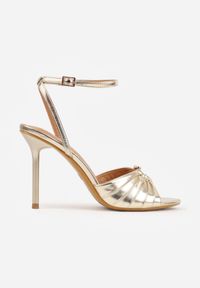 Born2be - Złote Sandały na Szpilce VICES z Marszczeniem i Metaliczną Aplikacją Nemenoe. Okazja: na wesele, na co dzień, na ślub cywilny. Zapięcie: pasek. Kolor: złoty. Wzór: aplikacja. Obcas: na szpilce. Styl: casual, klasyczny, elegancki #4