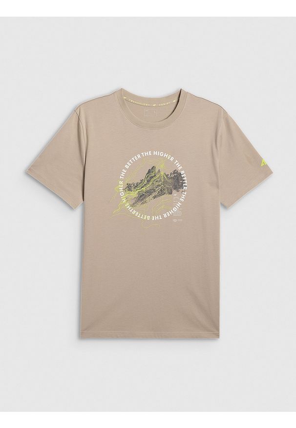 4f - 4F T-shirt regular z nadrukiem męski - beżowy XXL. Okazja: na co dzień. Kolor: beżowy. Materiał: dzianina, bawełna. Wzór: nadruk. Styl: casual