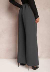 Renee - Ciemnoszare Eleganckie Spodnie Dzwony z Ozdobnymi Patkami w Pasie Nattas. Stan: podwyższony. Kolor: szary. Styl: elegancki #5