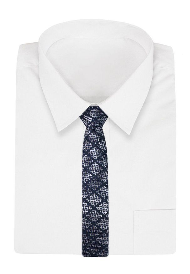 Alties - Granatowy Elegancki Męski Krawat w Kratkę -ALTIES- 7cm, Stylowy, Klasyczny. Kolor: niebieski. Materiał: tkanina. Wzór: kratka. Styl: klasyczny, elegancki
