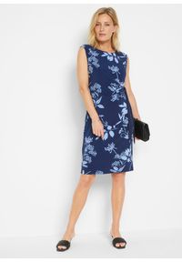 bonprix - Sukienka shirtowa w roślinny wzór. Kolor: niebieski. Wzór: kwiaty, nadruk #1