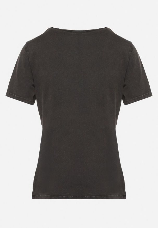 Born2be - Czarny Bawełniany T-shirt z Metalicznym Napisem i Motylem Zarevalia. Okazja: na co dzień. Kolor: czarny. Materiał: bawełna. Wzór: napisy. Styl: sportowy, klasyczny, elegancki, casual