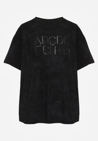 Renee - Czarny Bawełniany T-shirt Oversize z Haftowanym Napisem z Cekinami Talomora. Okazja: na imprezę, na co dzień. Kolor: czarny. Materiał: bawełna. Wzór: haft, napisy. Styl: rockowy, casual #5