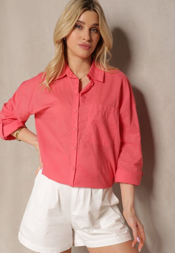 Renee - Różowa Bawełniana Koszula z Długim Rękawem i Guzikami Efique. Typ kołnierza: kołnierzyk klasyczny. Kolor: różowy. Materiał: bawełna. Długość rękawa: długi rękaw. Długość: długie. Styl: elegancki, klasyczny