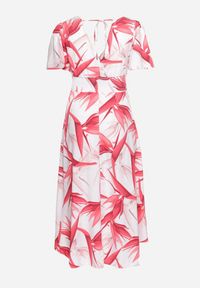 Born2be - Różowo-Biała Sukienka z Kopertowym Dekoltem i Gumką w Pasie Wiązana na Plecach Iberi. Okazja: na co dzień, na randkę. Typ kołnierza: dekolt w serek. Kolor: różowy. Długość rękawa: krótki rękaw. Typ sukienki: kopertowe. Styl: casual #6