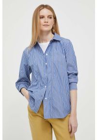 TOMMY HILFIGER - Tommy Hilfiger koszula bawełniana damska kolor niebieski relaxed z kołnierzykiem klasycznym. Typ kołnierza: kołnierzyk klasyczny. Kolor: niebieski. Materiał: bawełna. Długość: długie. Styl: klasyczny