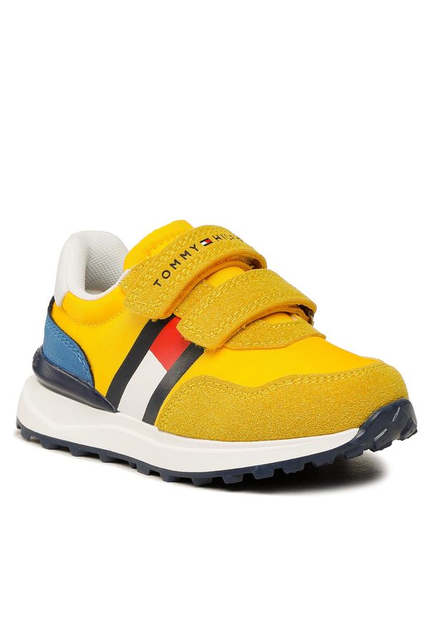 TOMMY HILFIGER - Sneakersy Tommy Hilfiger Flag Low Cut Velcro Sneaker T1B9-32881-1587 M Yellow/Royal X045. Kolor: żółty. Materiał: materiał