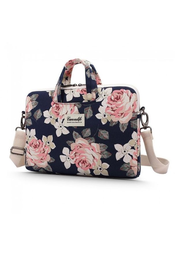 CANVASLIFE - Canvaslife 13"-14" navy rose. Materiał: materiał. Wzór: aplikacja, kwiaty