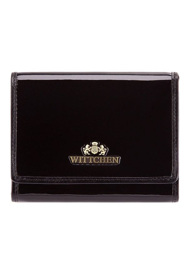 Wittchen - Damski portfel ze skóry lakierowany średni. Kolor: czarny. Materiał: skóra, lakier. Wzór: aplikacja
