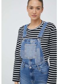 Pepe Jeans ogrodniczki Shay Weave damskie. Stan: podwyższony. Kolor: niebieski #5