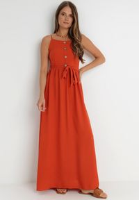 Born2be - Pomarańczowa Sukienka Semazik. Okazja: na co dzień. Kolor: różowy. Materiał: materiał. Długość rękawa: na ramiączkach. Wzór: aplikacja. Sezon: lato. Styl: casual. Długość: maxi #1