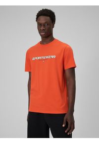 4f - 4F T-shirt regular z nadrukiem męski - pomarańczowy L. Okazja: na co dzień. Kolor: pomarańczowy. Materiał: dzianina, bawełna, materiał. Wzór: nadruk. Styl: casual #1