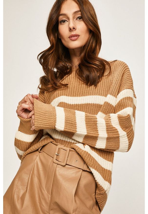 ANSWEAR - Answear - Sweter. Kolor: złoty, brązowy, wielokolorowy. Materiał: dzianina, akryl