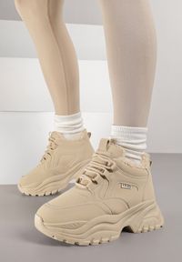 Renee - Brązowe Streetwearowe Sneakersy Vices Chunky w Stylu Traperów na Platformie Leate. Kolor: brązowy. Materiał: jeans, dresówka. Szerokość cholewki: normalna. Obcas: na platformie. Styl: klasyczny, sportowy #7