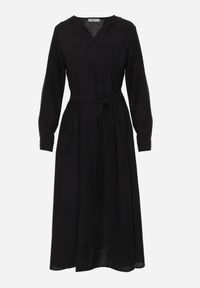 Renee - Czarna Wiskozowa Sukienka o Kroju Podkreślającym Sylwetkę z Wiązaniem Pedomea. Okazja: na co dzień. Kolor: czarny. Materiał: wiskoza. Styl: elegancki, casual #8